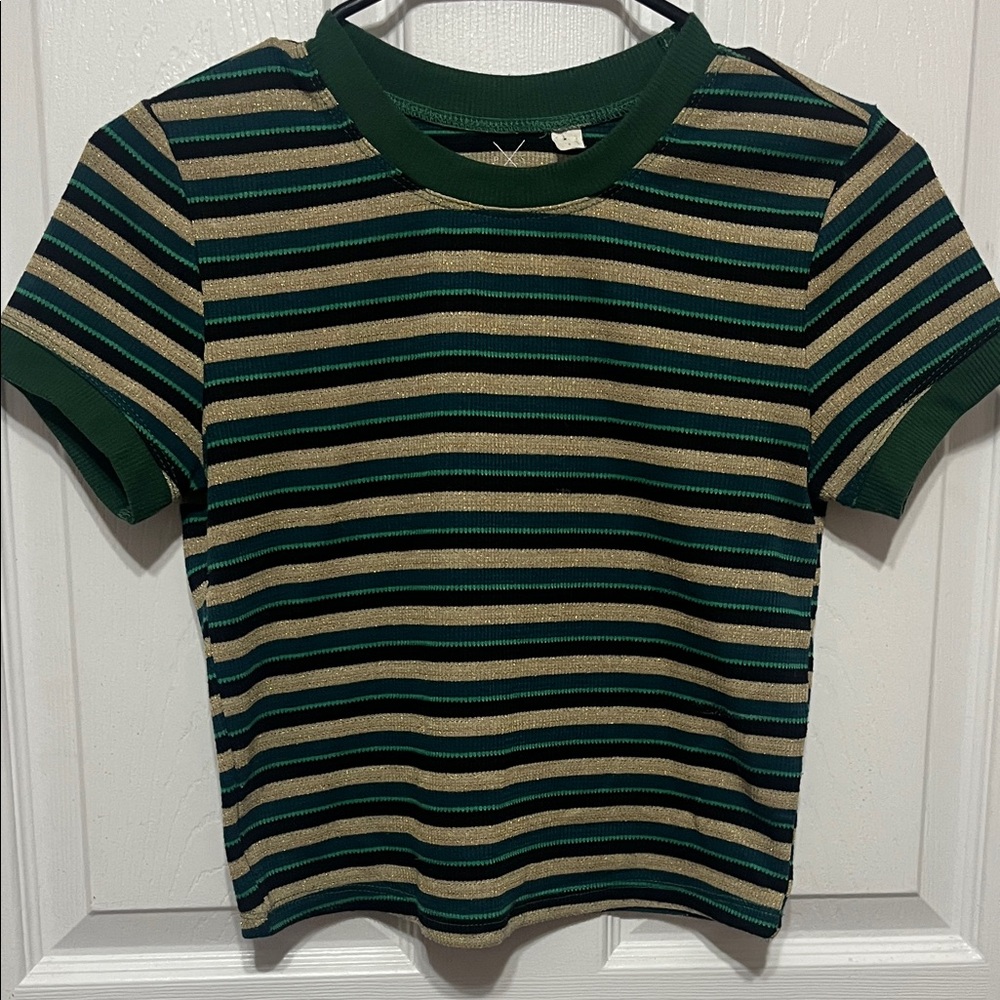 PacSun Kids Tee with Green and Tan Stripes